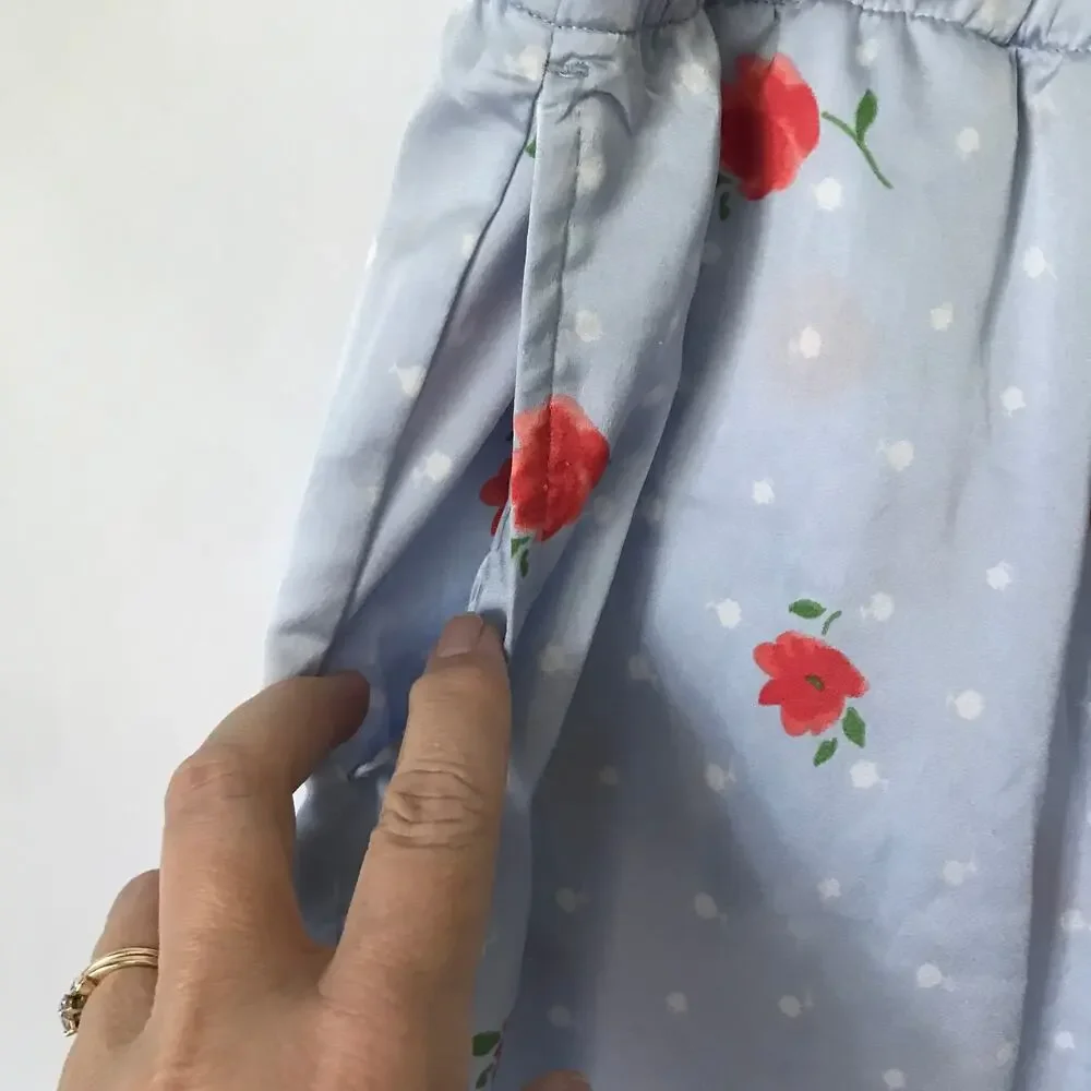 Kate Spade Pajama Set Extra Large Womens Floral Satin Long Sleeve Blue Coral XL